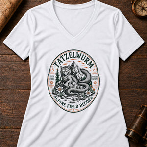 Tatzelwurm Crest Women's V-Neck Tee — solid white blend