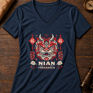 Nian Door Women's V-Neck Tee — heather navy