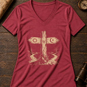 Crossroads Signpost Women's V-Neck Tee — heather red