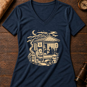 Yōkai Tea House Women's V-Neck Tee — heather navy