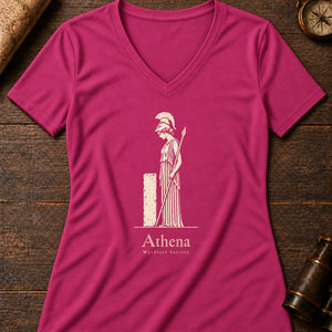 Mourning Athena Relief Women's V-Neck Tee — berry