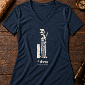 Mourning Athena Relief Women's V-Neck Tee — heather navy