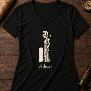 Mourning Athena Relief Women's V-Neck Tee — solid black blend