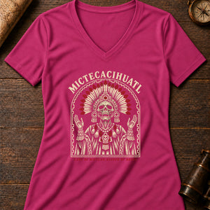 Mictecacihuatl, Lady of Mictlan Women's V-Neck Tee — berry