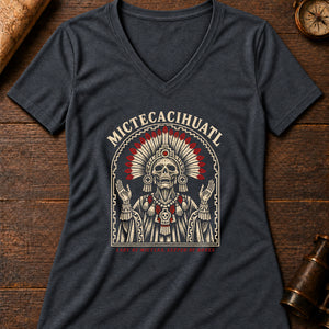 Mictecacihuatl, Lady of Mictlan Women's V-Neck Tee — dark grey heather
