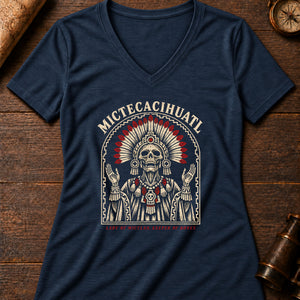Mictecacihuatl, Lady of Mictlan Women's V-Neck Tee — heather navy