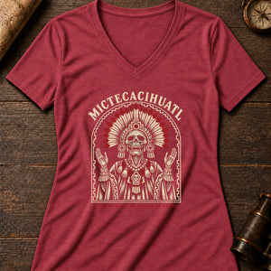 Mictecacihuatl, Lady of Mictlan Women's V-Neck Tee — heather red