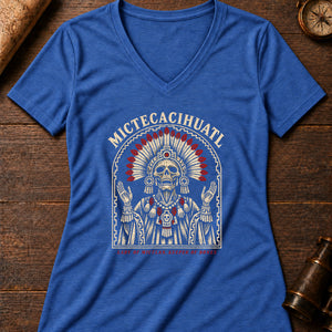 Mictecacihuatl, Lady of Mictlan Women's V-Neck Tee — heather true royal