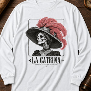 La Catrina plumed profile Long Sleeve Shirt — White