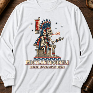 Mictlantecuhtli Enthroned Long Sleeve Shirt — White