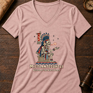 Mictlantecuhtli Enthroned Women's V-Neck Tee — heather peach