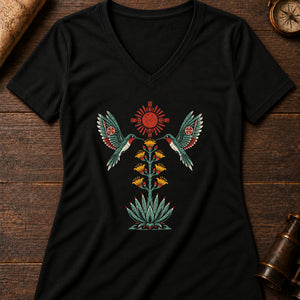 Hummingbird Warrior Souls Women's V-Neck Tee — solid black blend