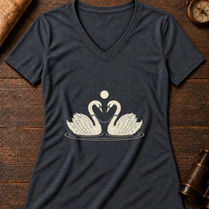 Caer's Chained Swans Women's V-Neck Tee — dark grey heather