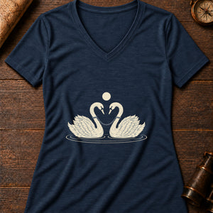 Caer's Chained Swans Women's V-Neck Tee — heather navy