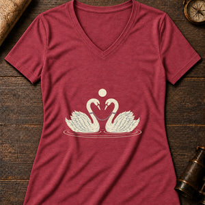 Caer's Chained Swans Women's V-Neck Tee — heather red
