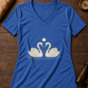 Caer's Chained Swans Women's V-Neck Tee — heather true royal