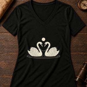 Caer's Chained Swans Women's V-Neck Tee — solid black blend