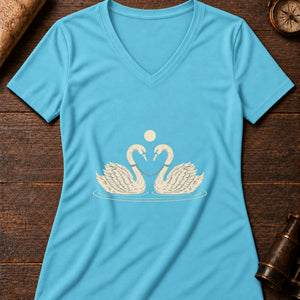 Caer's Chained Swans Women's V-Neck Tee — turquoise
