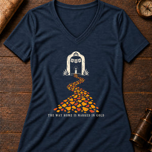 Cempasúchil Petal Path Women's V-Neck Tee — heather navy