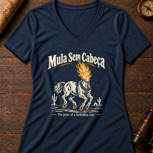 Mula Sem Cabeça Women's V-Neck Tee — heather navy
