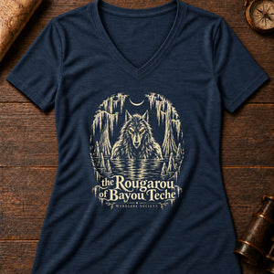 Rougarou Bayou Women's V-Neck Tee — heather navy