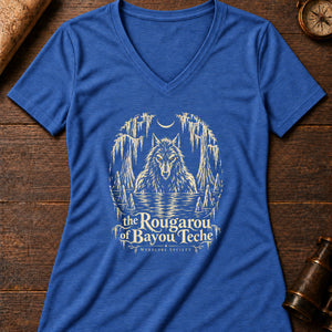 Rougarou Bayou Women's V-Neck Tee — heather true royal