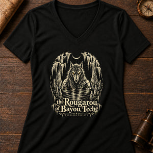 Rougarou Bayou Women's V-Neck Tee — solid black blend