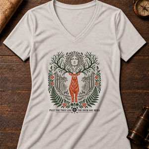 Flidais Wild Oak Women's V-Neck Tee — heather dust