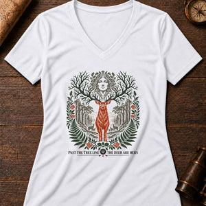 Flidais Wild Oak Women's V-Neck Tee — solid white blend