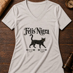 Black Cat Crossing Women's V-Neck Tee — heather dust