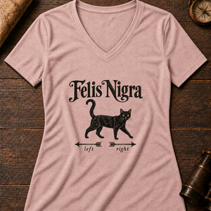 Black Cat Crossing Women's V-Neck Tee — heather peach