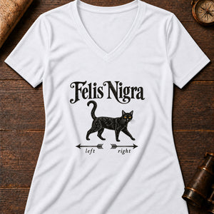 Black Cat Crossing Women's V-Neck Tee — solid white blend