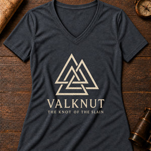 Valknut Sign Women's V-Neck Tee — dark grey heather