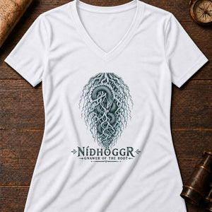 Nidhogg Root Gnawer Women's V-Neck Tee — solid white blend