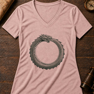 World Serpent Ouroboros Women's V-Neck Tee — heather peach