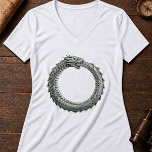 World Serpent Ouroboros Women's V-Neck Tee — solid white blend