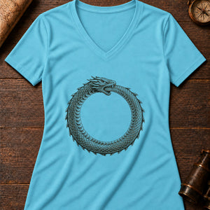 World Serpent Ouroboros Women's V-Neck Tee — turquoise