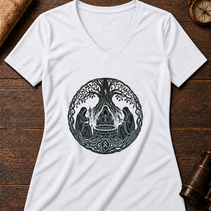 The Norns' Thread Women's V-Neck Tee — solid white blend