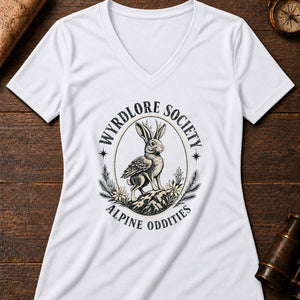 Wolpertinger Crest Women's V-Neck Tee — solid white blend