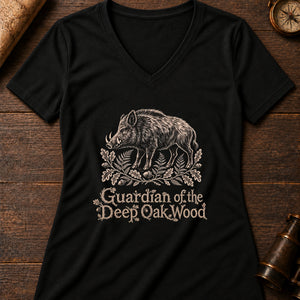 Wild Boar Omen Women's V-Neck Tee — solid black blend