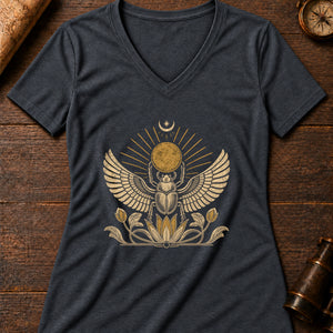 Scarab Sun Boat Women's V-Neck Tee — dark grey heather