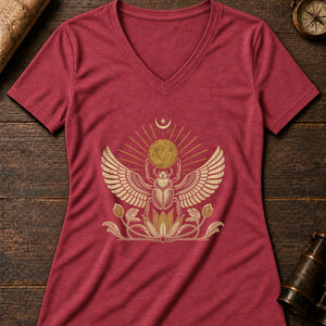 Scarab Sun Boat Women's V-Neck Tee — heather red