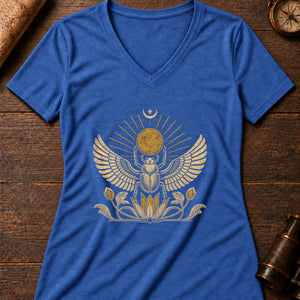 Scarab Sun Boat Women's V-Neck Tee — heather true royal