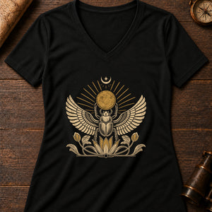 Scarab Sun Boat Women's V-Neck Tee — solid black blend