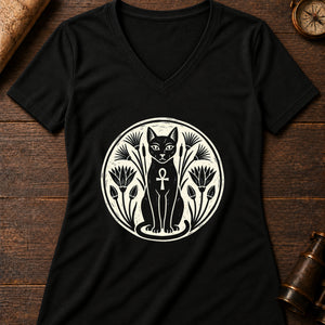 Bastet, House Guardian Women's V-Neck Tee — solid black blend