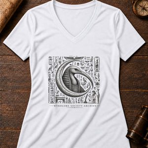 Thoth's Lunar Glyphs Women's V-Neck Tee — solid white blend