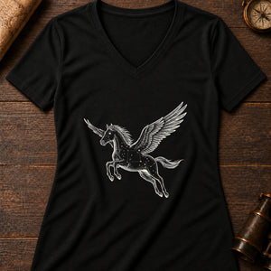 Pegasus Constellation Women's V-Neck Tee — solid black blend
