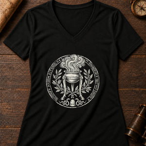 The Delphic Oracle Women's V-Neck Tee — solid black blend