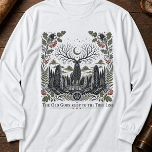 The Old Gods Keep to the Tree Line Long Sleeve Shirt — White