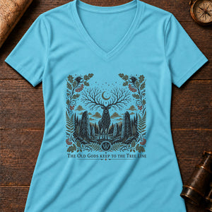 The Old Gods Keep to the Tree Line Women's V-Neck Tee — turquoise